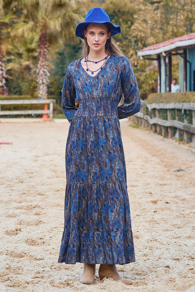 Los banditos V-Neck Gipe Detailed Flounce Winter Dress