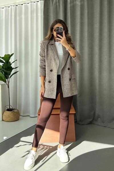 Mine Tan Butik Γυναικείο μπλέιζερ Omzu βάτα τεμαχίων - Καφέ