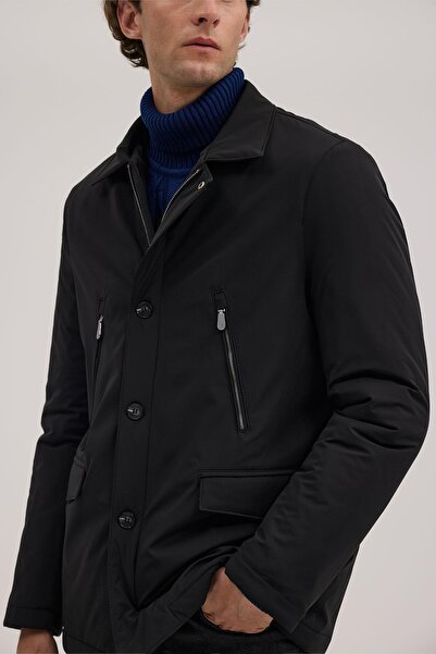 Jakamen Black Comfort Fit Baby Collar Zippered Coat