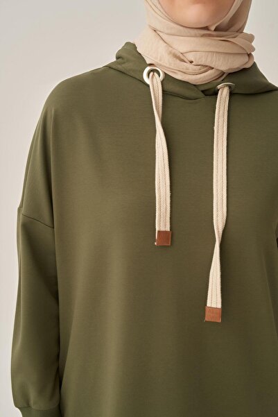 ALLDAY Πράσινο μακρύ φούτερ με κουκούλα και τσέπες από λύκρα