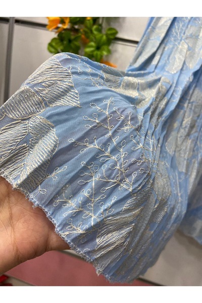 edu collection Nakış desenli şifon ÇAN etek astarlı mavi