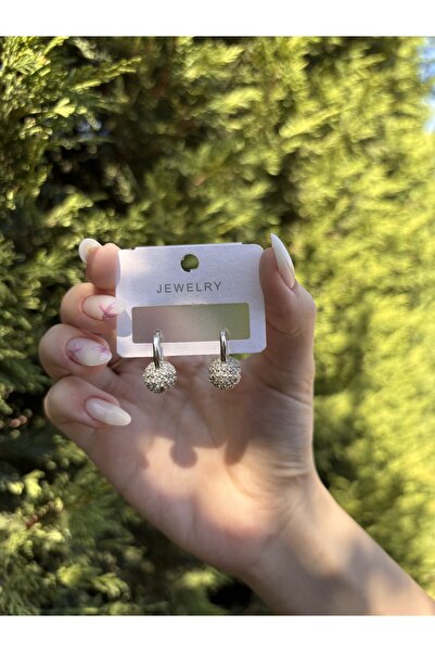 Tasarım Gümüş Halka Uç kısmı Top Taşlı Minimal Zarif Küpe