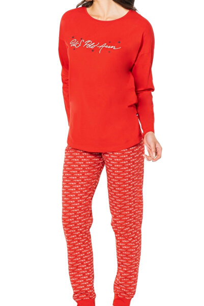 U.S. Polo Assn. Women's Red Long Sleeve Pajama Set – Printed Bottom Top Cotton Comfortable Set