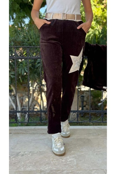 Punta Otantik Ls12520 Italian Pocket Stone Velvet Trousers Brown