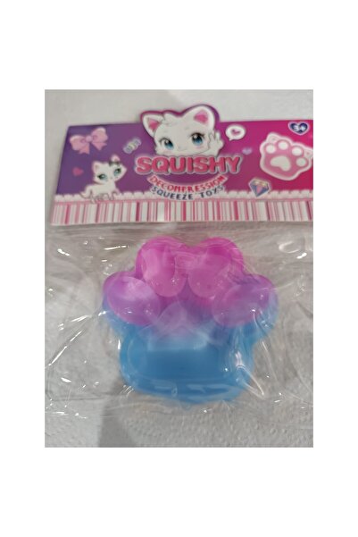 Flippy Squishy Stress Toy - Slow Rebound Fluffy Cat Paw 7.5 cm (Blue/Pink)