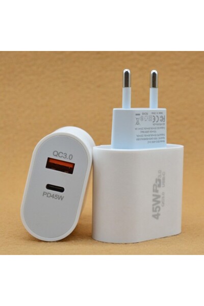 Flippy Φορτιστής τηλεφώνου γρήγορης φόρτισης, Flippy, παροχή ρεύματος 45W, διπλή θύρα USB-A Q.C 3.0, Type-C, λευκό