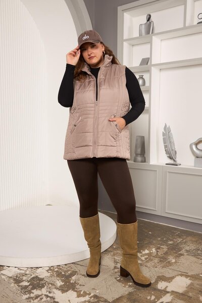 RMG Plus Size Quilted Vest with Pockets Mink