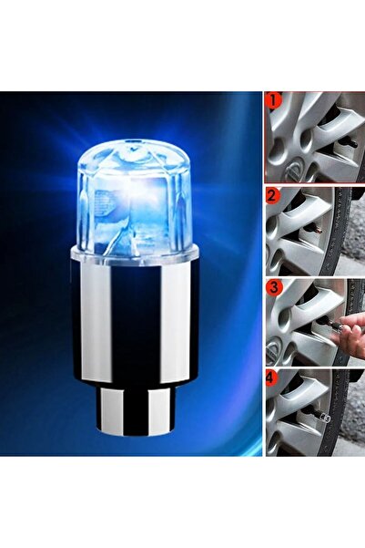 RiverWorld River World Geceleri Parıldayan Bisiklet ve Arabalar İçin Mavi Renkte 2'li Lastik Sibop Kapağı