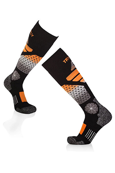 Try to Fly 3/4 length merino wool ski socks Black Orange