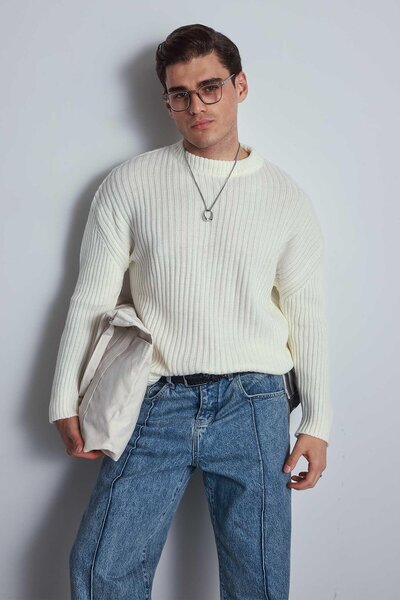 ablukaonline Men's Oversize Sweater Ecru