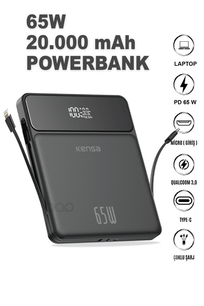 NEFFO 65w Kendinden Kablolu Turbo Hızlı Şarj Power Bank Macbook & Notebook Şa...