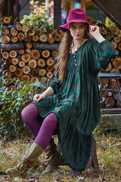 Los banditos Long Dress with Fold Detailed Balloon Sleeves