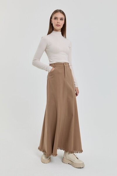 Nihan Gabardin 8 Panel Etek Vizon