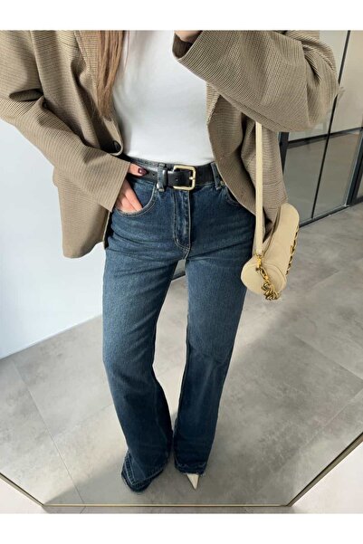 BB Bensu Buyruk Τζιν με φαρδιά μπατζάκια σε σκούρο μπλε χρώμα με λύκρα