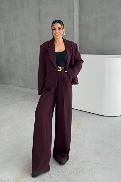 Seda Yalçın Atelier Mürdüm Oversize Tek Düğmeli Ceket Pantolon Takım