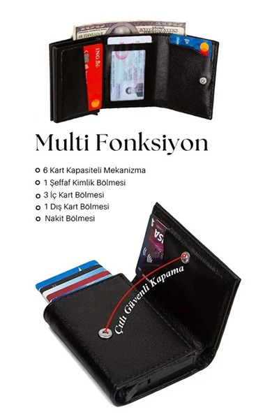 AVCA Men's Vegan Leather Black Cash Money Compartment Sliding Mechanism Wallet Card Holder