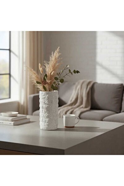 Casco مزهرية أسطوانية بنقشة حجرية