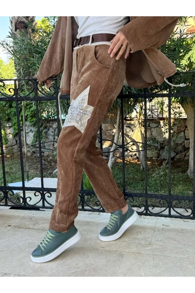 Punta Otantik Ls12520 Italian Pocket Stone Velvet Trousers Camel