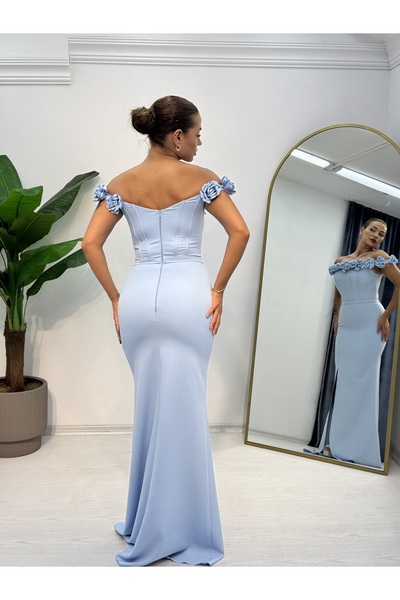 E&A Eren Abiye MADONNA YAKA CICEK DETAYLI BALIK ELBISE