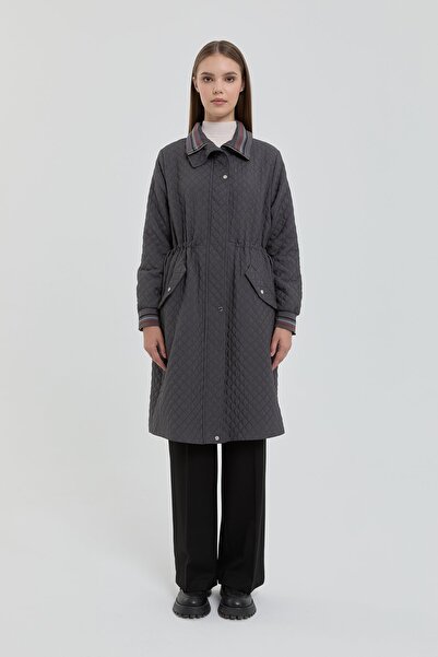 Nihan Büyük Beden İnce Kapitone Beli Büzgülü Kap Antrasit