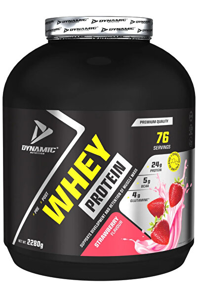 Dynamic Nutrition Whey Protein Powder with Creatine Gift - 2280 g - 76 Servings - Strawberry Flavored - with Digestive Enzymes - 24g Protein