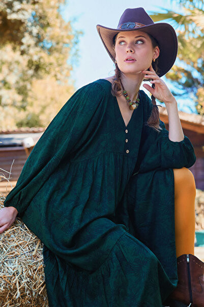 Los banditos Long Dress with Fold Detailed Balloon Sleeves