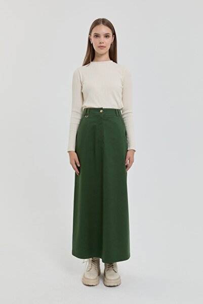 Nihan Dikiş Detaylı Etek Yeşil
