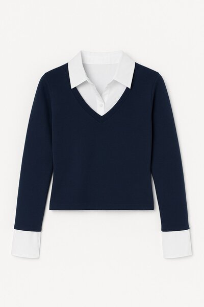 HAKKE Plain Ribbed Sweat with Shirt