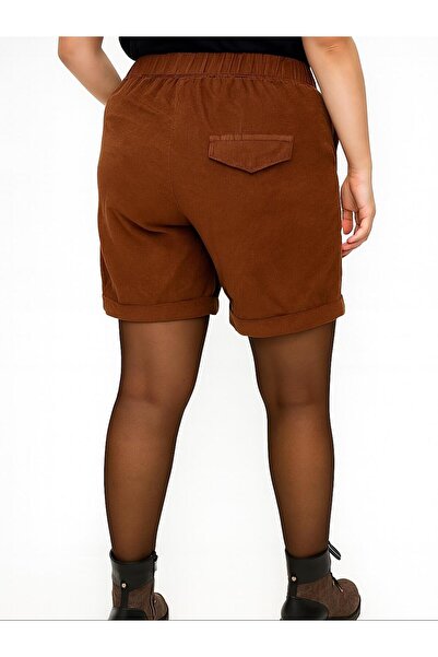 Hanımefendi Butik İtalyan Kadife Şort - AÇIK KAHVE