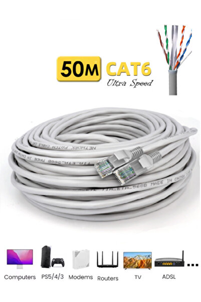Vwin 50 Metre Cat6 İnternet Kablosu Ethernet Cable Utp Patch Kablo Yüksek Hız...