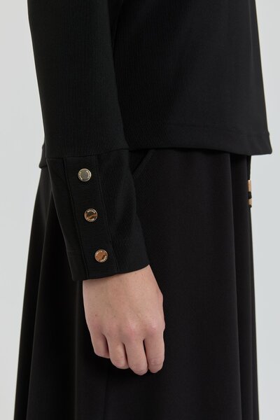 Nihan Dik Yaka Örme Basic Bluz Siyah