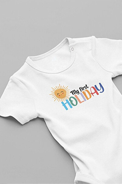 FORMİRA بدلة أطفال عضوية 100% قطن مطبوع عليها 'عطلتي الأولى' مع أزرار كبس 5633