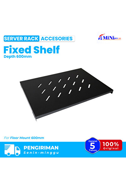 Mini pro Fixed Server Rack Shelf 600mm | 19″ Trey for Server Cabinets Vented Steel | Black