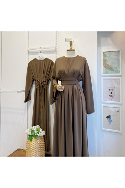 Faya Boutique Bel Detaylı Koyu Vizon Alize Elbise