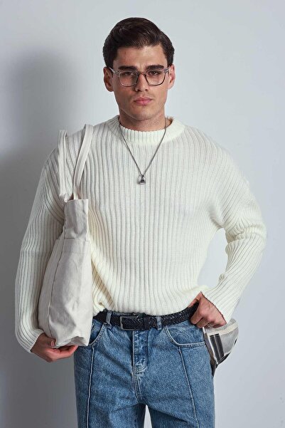 ablukaonline Men's Oversize Sweater Ecru