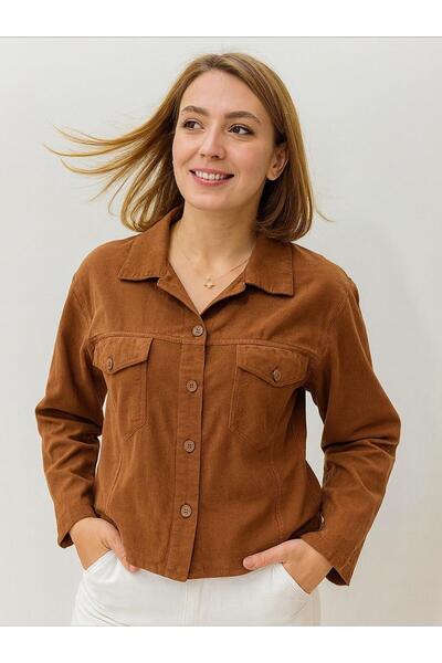 Hanımefendi Butik İtalyan Kadife Gömlek - KAHVERENGİ