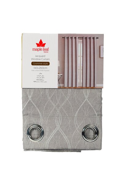 MAPLE LEAF ستارة نافذة جاكار منزلية 140 × 260 سم فضية