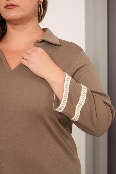 RMG Πλεκτή μπλούζα με λεπτομέρεια κέντημα στα μανίκια μεγάλου μεγέθους βιζόν