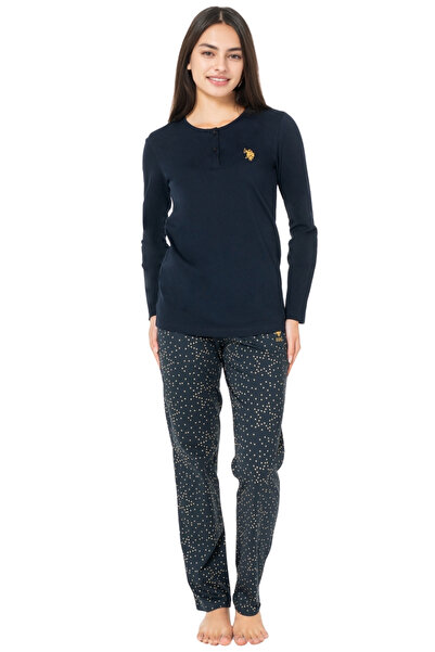 U.S. Polo Assn. Γυναικείο σετ πιτζάμες με μακρυμάνικο μπλε ναυτικό – Βαμβακερ...