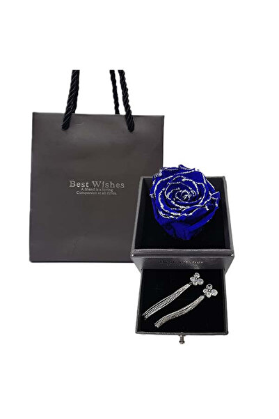 velve Trandafir criogenat in cutiuta cu sertar si cercei eleganti, albastru, ...