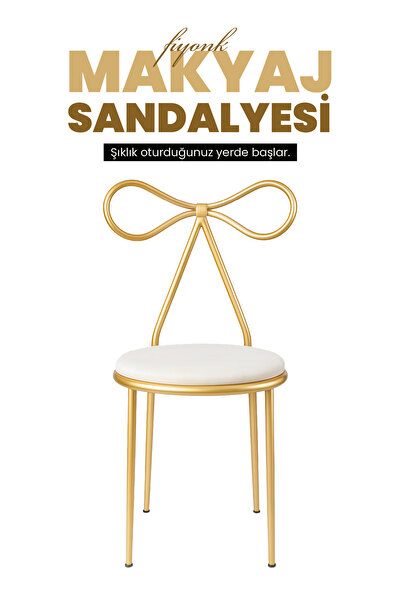 PLUSKIT Fiyonk Makyaj Sandalyesi - Metal İskelet - Gold Metal 1 Adet