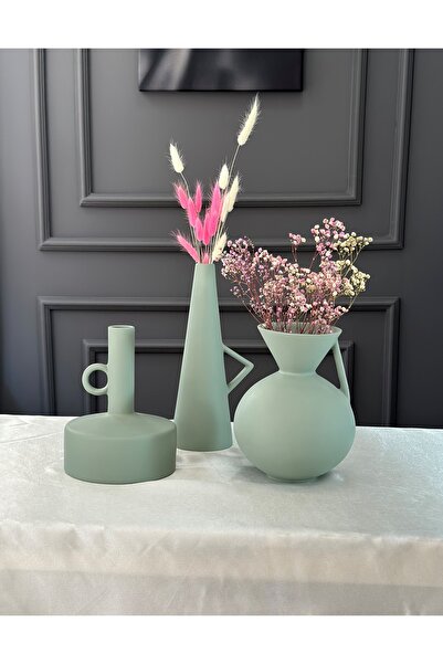 Smyrna Dekorasyon İskandinav Tarzı Viking Üçlü Vazo Seti Çiçek Hediyeli - Buz...