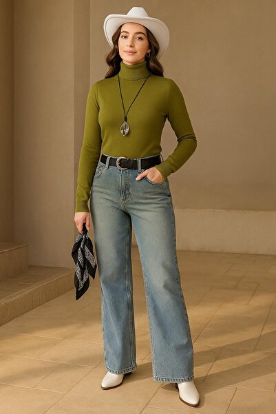 Fashion Friends Esnek Baıkçı Yaka Kazak Yeşil