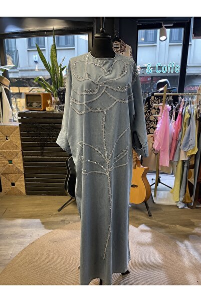 Miss Allos Kadın Taş İşlemeli Nakışlı Uzun Pamuk Elbise