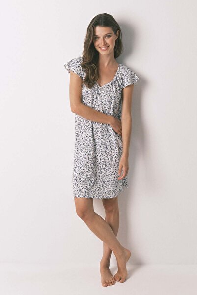 Women'secret Short nightgown with dark khaki flowers