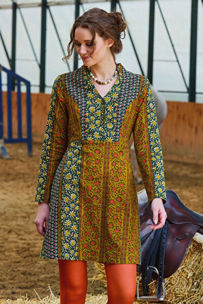 Los banditos Hakim Collar Button Detailed Tie-Up Long Sleeve Dress