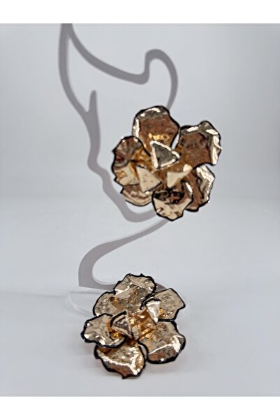 ZuTrenD Women's Gold Black Detailled Flower Large Size Jewelry Unpredictable Style Trend Style Earrings