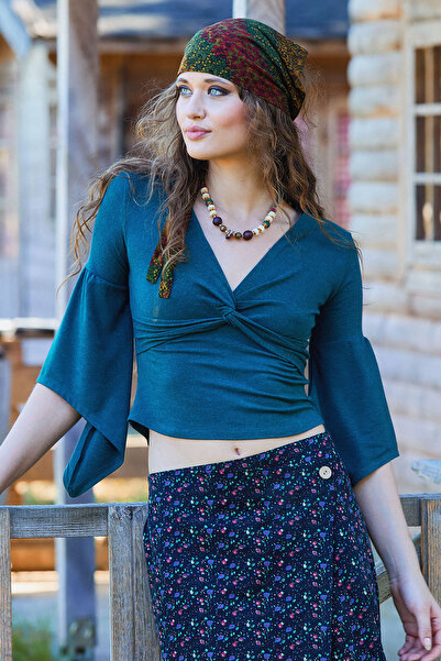 Los banditos Double Breasted Collar Half Sleeve Winter Blouse