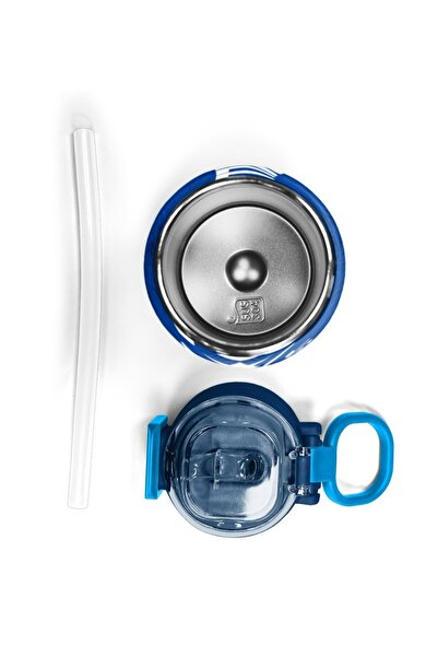 Coral High Kids Navy Blue Saks Football Patterned Straw and Direct Drinking Steel Thermos 500 ml 31897