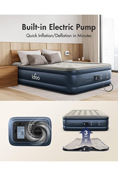 iDOO Luxury Air Mattress with Built-in Pump, Queen Size Inflatable Mattress for Camping, Guests & Ho